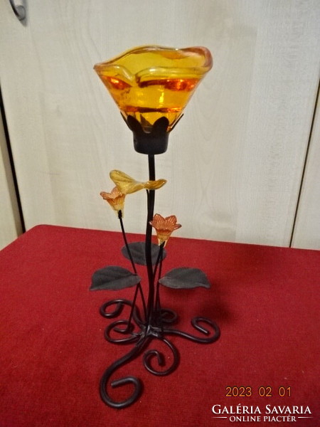 Wrought iron candle holder with glass flower. He has! Jokai.