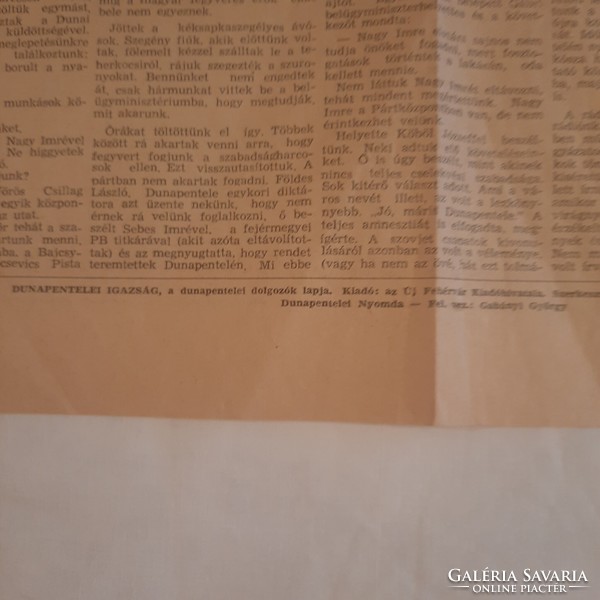 Dunapentelei izzagát is the newspaper of Dunapentelei workers. Year 1. Number 1. October 30, 1956.