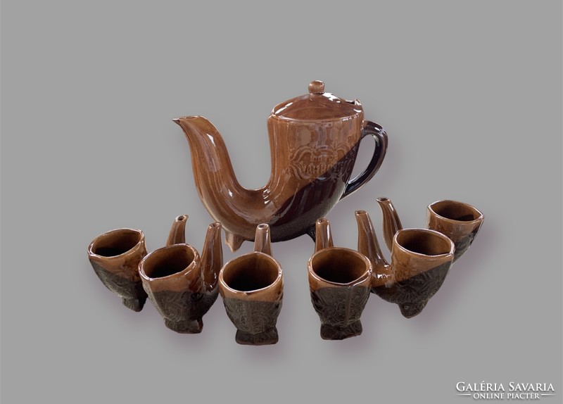 Pipe-shaped ceramic brandy set, stamped set, complete, flawless