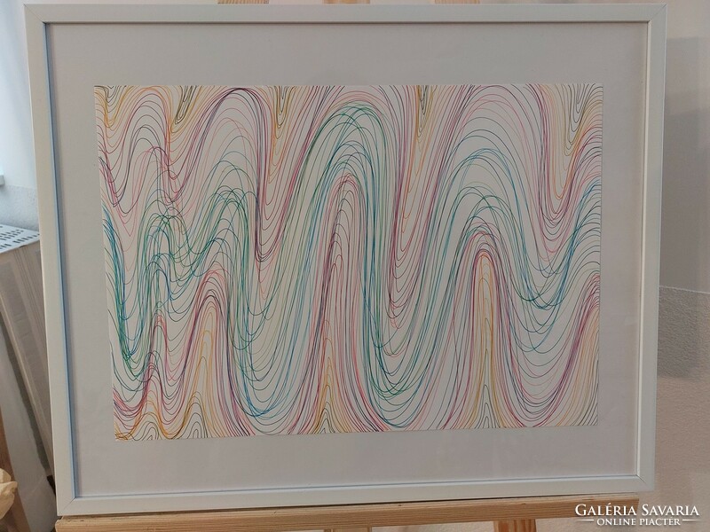 (K) Rácz Lilla grafikus színes grafikája 42x52 cm kerette