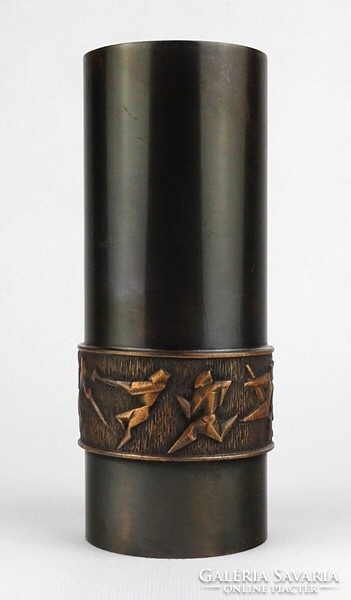 1L716 Mid century iparművészeti bronz váza retro ötvösmunka 18 cm