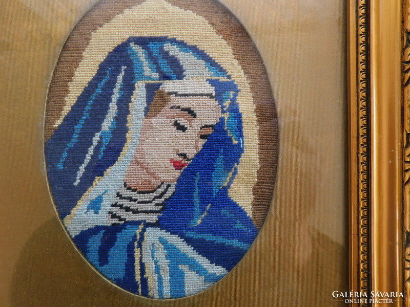 Nagyon szép régi gobelin, igen mutatós keretben, Szűz Mária