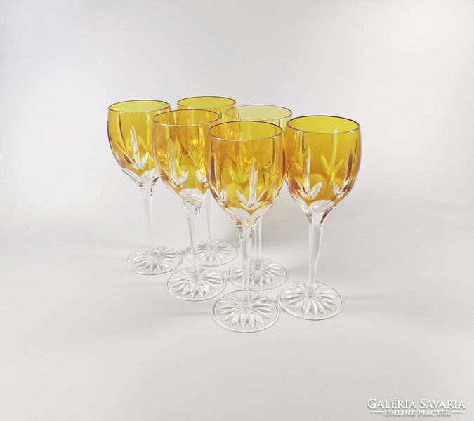 Lip, amber, hand-polished, lead crystal water glasses, set of 6 ! (J332)