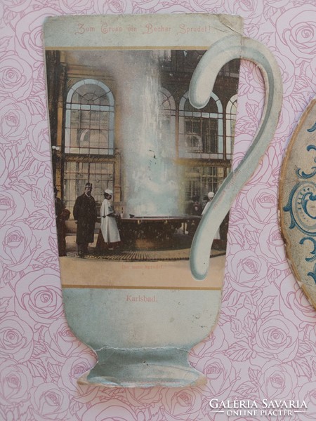 Old postcard 1903 carlsbad cup plate shaped spa advertising postcard 2 pcs
