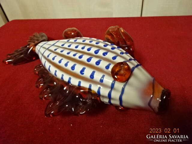 Orosz üveg hal figura, tömör, hossza 30,5 cm. Vanneki! Jókai.