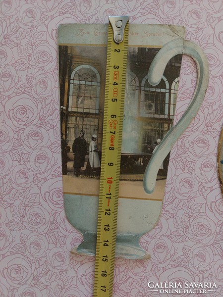 Régi képeslap 1903 Karlsbadi csésze tányér alakú gyógyfürdő reklám levelezőlap 2 db