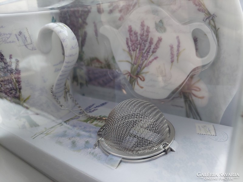 Levendulás prvance teázó szett tálcával, filtertartó,teatojással