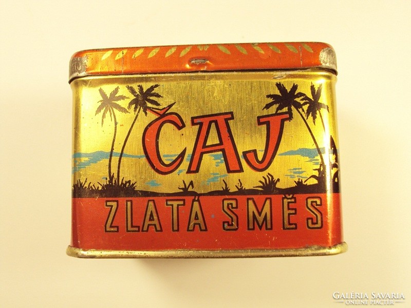 Retro Csehszlovák teás tea fémdoboz pléh doboz - Caj Zlata Smes - 1970-es évekből
