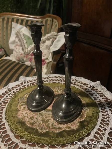 Pair of two, antique, beautiful, silver-plated candle holders