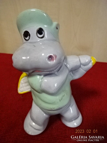 German porcelain figure, golfing hippopotamus, height 10 cm. He has! Jokai.