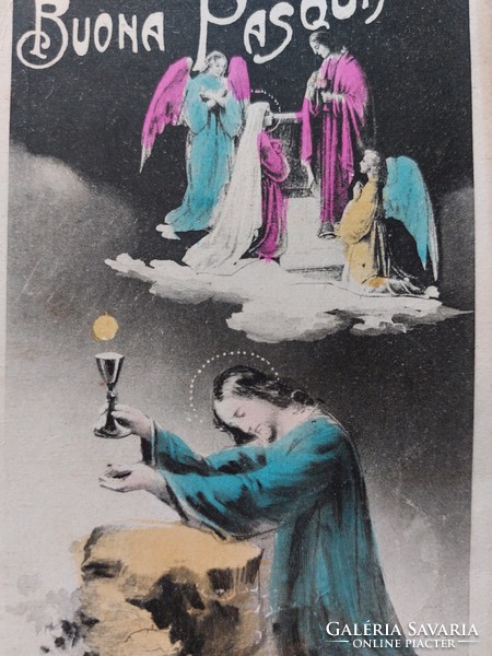 Old Easter postcard 1928 postcard with angels Jesus