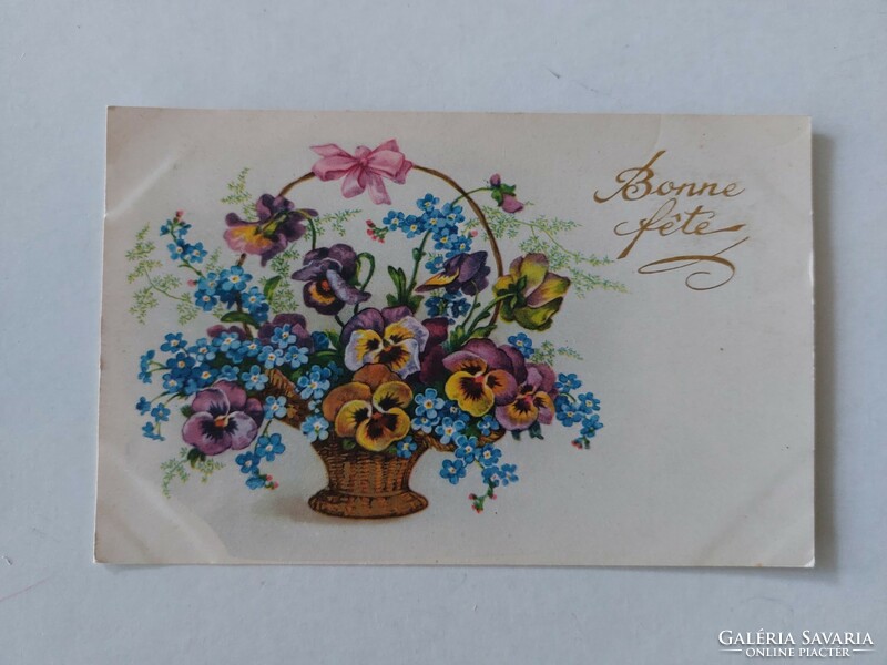 Old postcard flower postcard pansy forget-me-not in basket