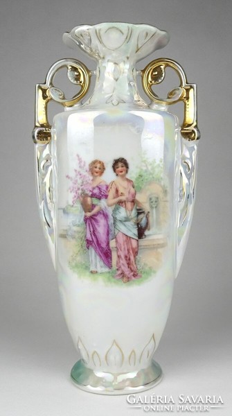 1F481 old large iridescent Czech porcelain victoria vase 30 cm