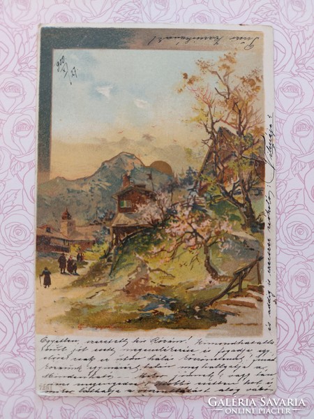 Old postcard 1900 postcard spring landscape