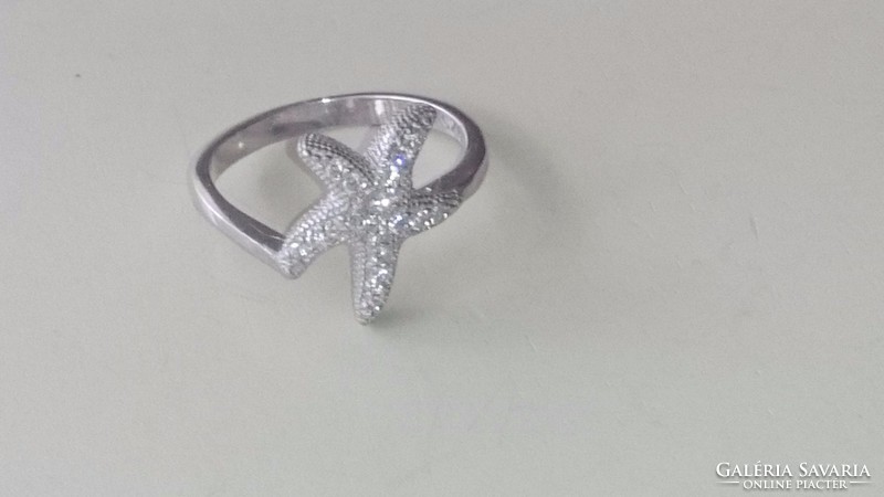 Silver ring with zircon starfish 925