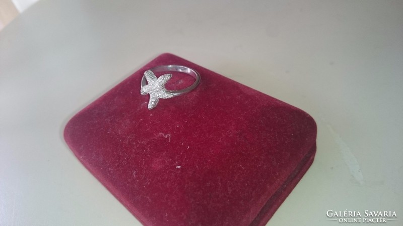 Silver ring with zircon starfish 925