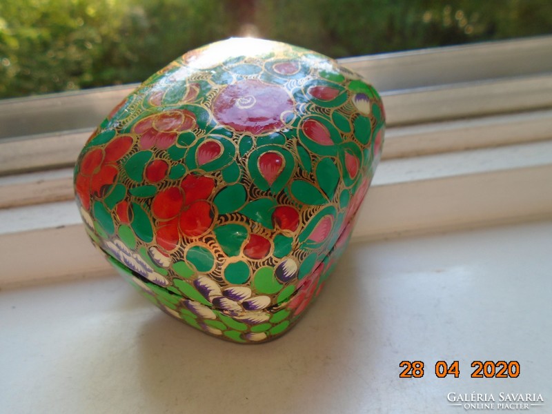Kashmir hand-painted, gilded floral, papier-mâché lacquer jewelry box