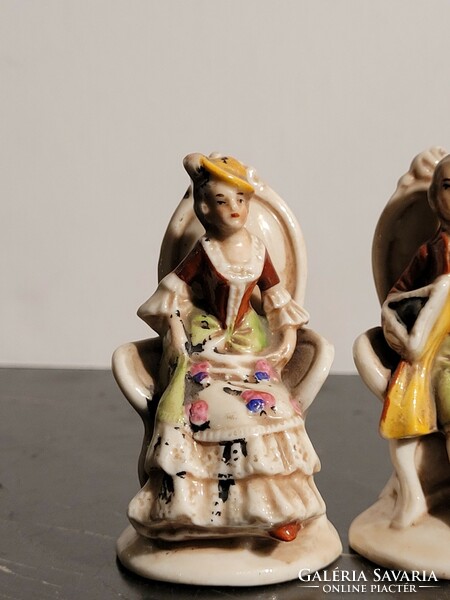 Altwien porcelain baroque figure pair 7cm -- male and female figure sitting on a throne pair alt wien mini small size