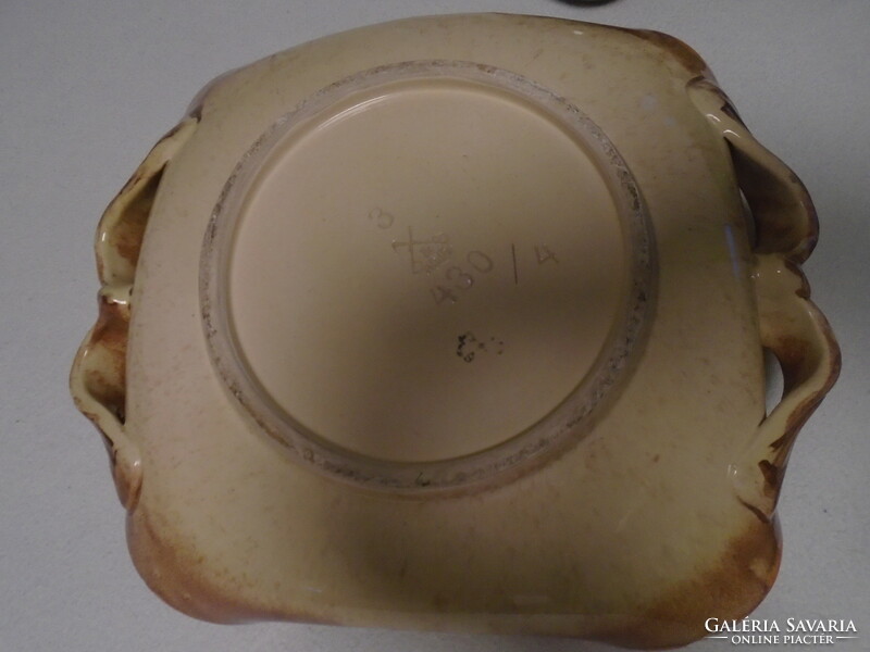 Old antique double-edged flower-patterned ceramic serving bowl with center markings