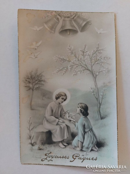 Régi húsvéti képeslap levelezőlap gyerekek