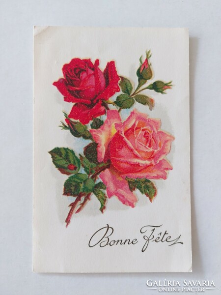 Régi virágos képeslap levelezőlap katicás rózsa