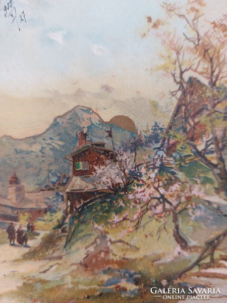 Old postcard 1900 postcard spring landscape
