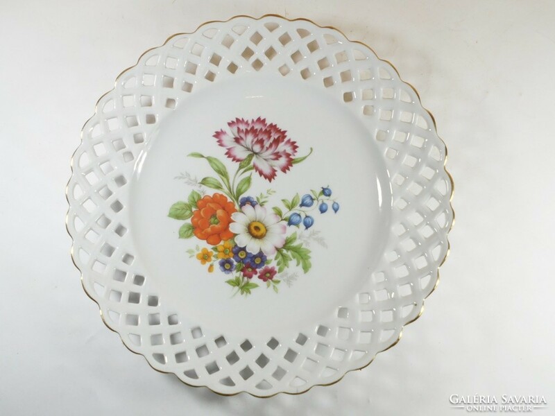 Retro porcelain wall bowl plate jrjs cluj Romania flower pattern, openwork