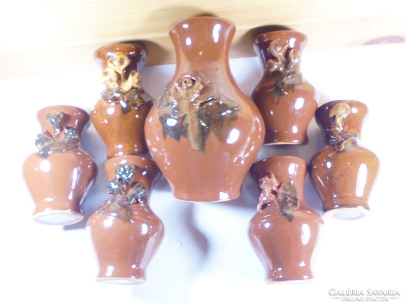 Retro painted ceramic glass jug set - 6 pcs with rose pattern