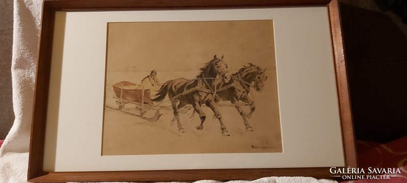 Colored etching by István Benyovszky 60x36 cm