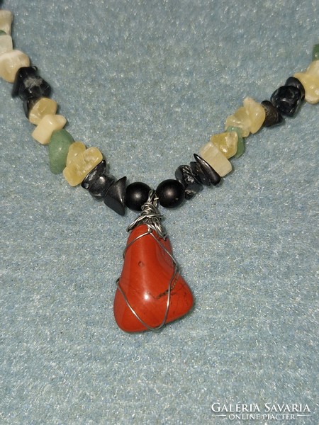 Chakra necklace with red jasper and splitter gems - lots of handmade jewelry