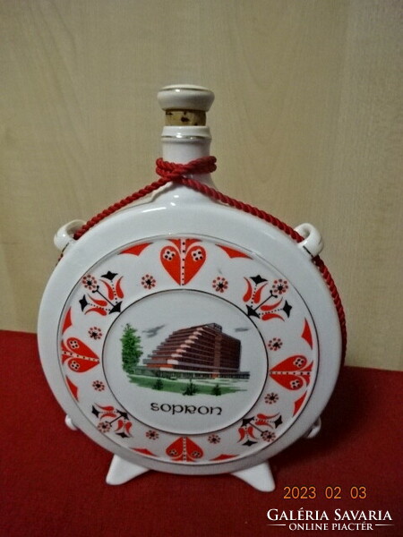 Hollóháza porcelain water bottle, with Sopron inscription, folk art design. Jokai.
