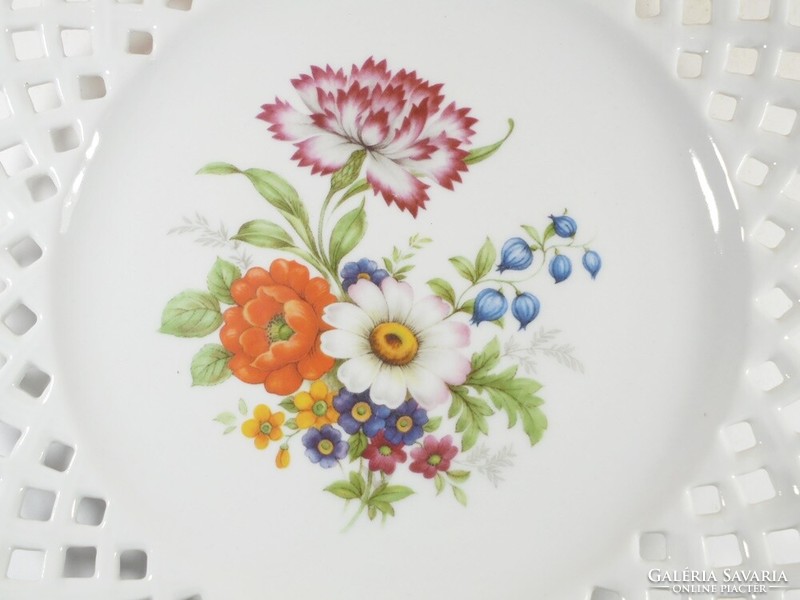 Retro porcelán fali tál tányér JRJS CLUJ Románia virág mintás, áttört