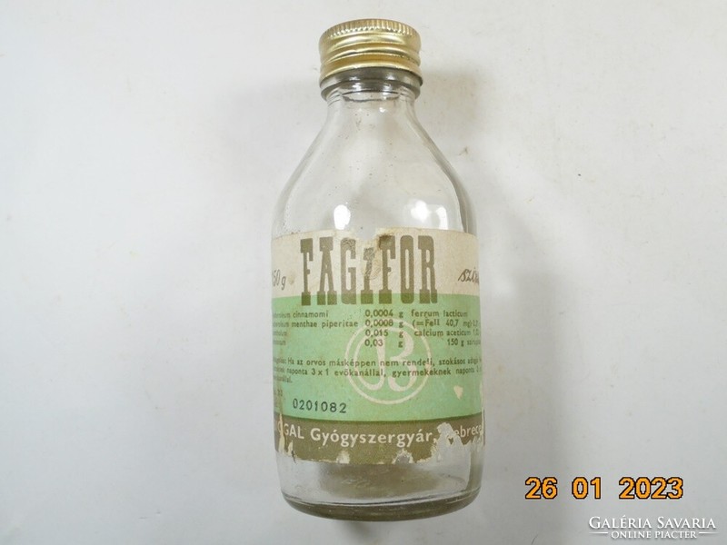 Régi retro üveg palack Fagifor szirup Biogal Gyógyszergyár Debrecen - 1980-as évek