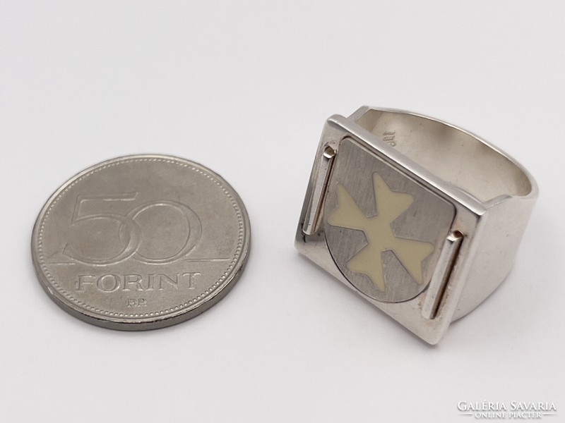 Maltese cross special, large, unique silver signet ring