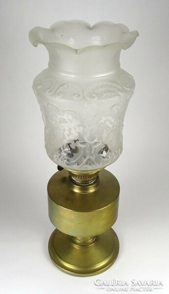 1K924 Antik lámpagyári sárgaréz petróleumlámpa gyönyörű üveg tulipán burával 44.5 cm