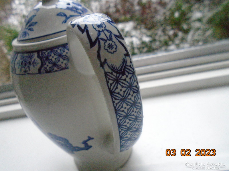 1916 Oriental blue and white peacock, foliate, numbered spout from woods&sons with yuan pattern