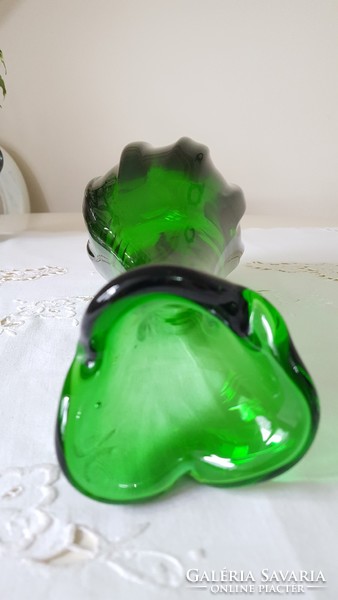 Gyönyörű,vastag bordázott,zöld üvegváza