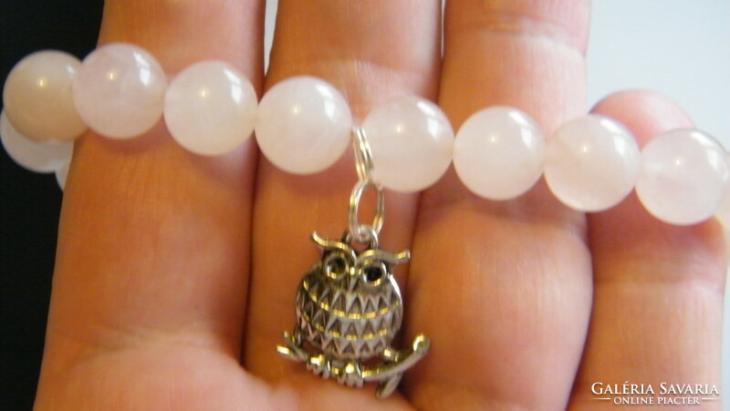 Rose quartz bracelet with owl charm.
