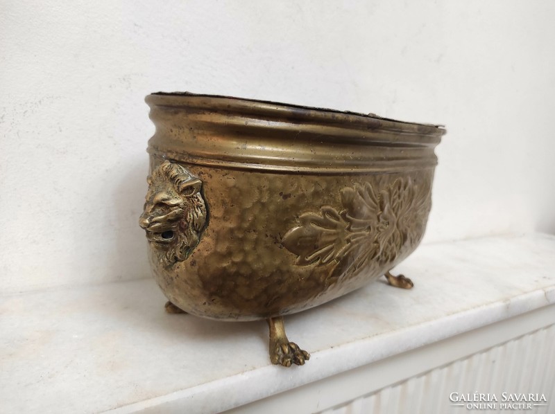 Antique caspo patina embossed brass lion flower holder with lion legs 49 6671