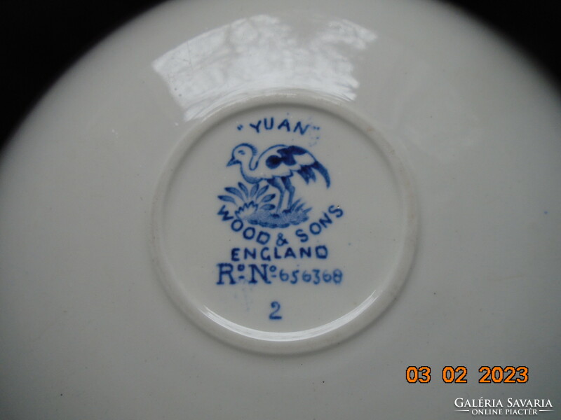 1916 Keleti kék-fehér pávás, lombos ,számozott teás csésze alátét a Woods&Sons cégtől YUAN mintával
