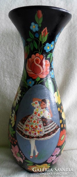 Régi, kézzel festett hatalmas hibátlan váza, padlóváza  39 cm