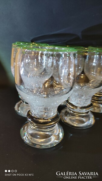 Eisch marked original extremely rare green-rimmed bubble thick-walled glass set of 6
