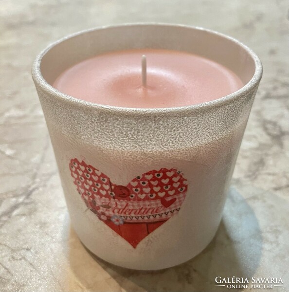 Unique gift white red heart pattern decoupage with pink glass candle holder