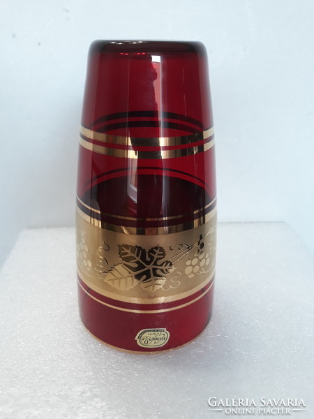 Gyönyörű jelzett régi Bohemia arany mintás bordó üveg váza