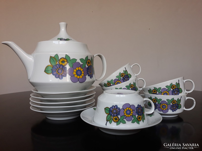 Retro virág mintás Alföldi porcelán teáskészlet
