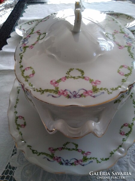 Antique pirkenhammer soup bowl and serving tray with classic rose garland from the monarchy!