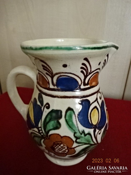 Korondi glazed ceramic jug. Hand painted, height 16.5 cm. Jokai.