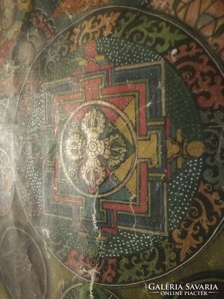 ANTIK TIBETI BUDDHISTA THANGKA  KÉZMŰVES TEKERCSKÉP - SZANSZKRIT JELEKKEL- Art&Decoration