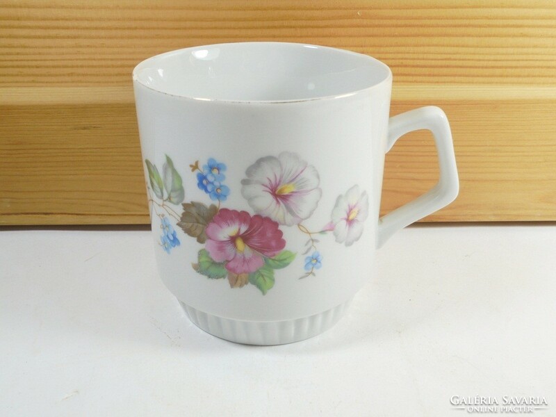 Retro old marked Zsolnay porcelain mug with flower pattern