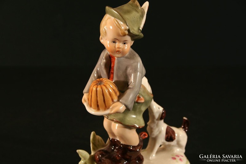 15cm little boy with kugloff with fox dog German porcelain figure fox terrier Christmas cookies panettone